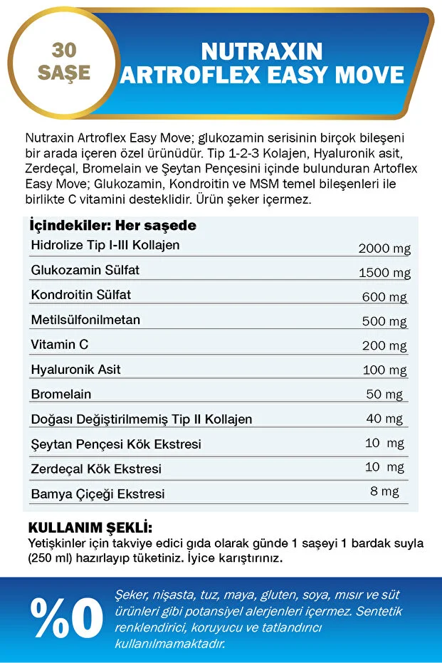 Artroflex Easy Move 30 Saşe – Tip 1-2-3 Kolajen, Glukozamin, MSM, Kondroitin İçeren Takviye